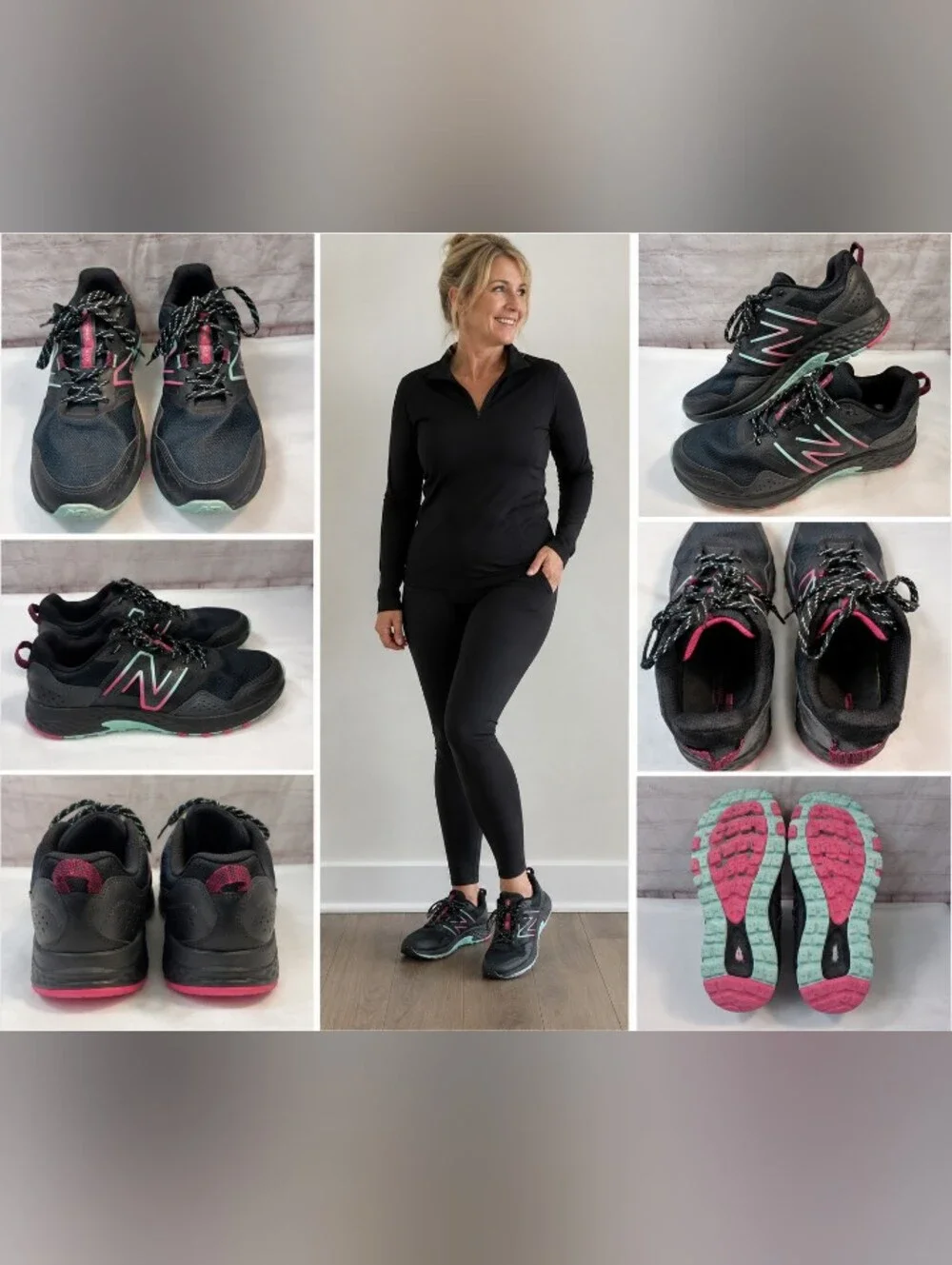 new balance 410 v8 trail running shoes women’s 9.5 black pink teal